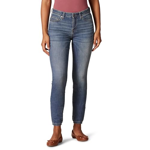 Amazon Essentials Women's Mid Rise Curvy Skinny Jean, Medium Wash, 10 Long