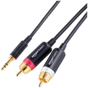 Amazon Basics 3.5 Aux to 2 x RCA Adapters, Audio Cable for Amplifiers, Active Speakers with Gold-Plated Plugs, 15 Feet/4.6 m, Black