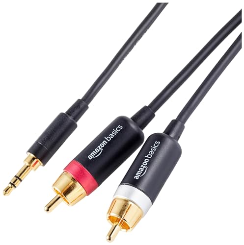 Amazon Basics 3.5 Aux to 2 x RCA Adapters, Audio Cable for Amplifiers, Active Speakers with Gold-Plated Plugs, 15 Feet/4.6 m, Black