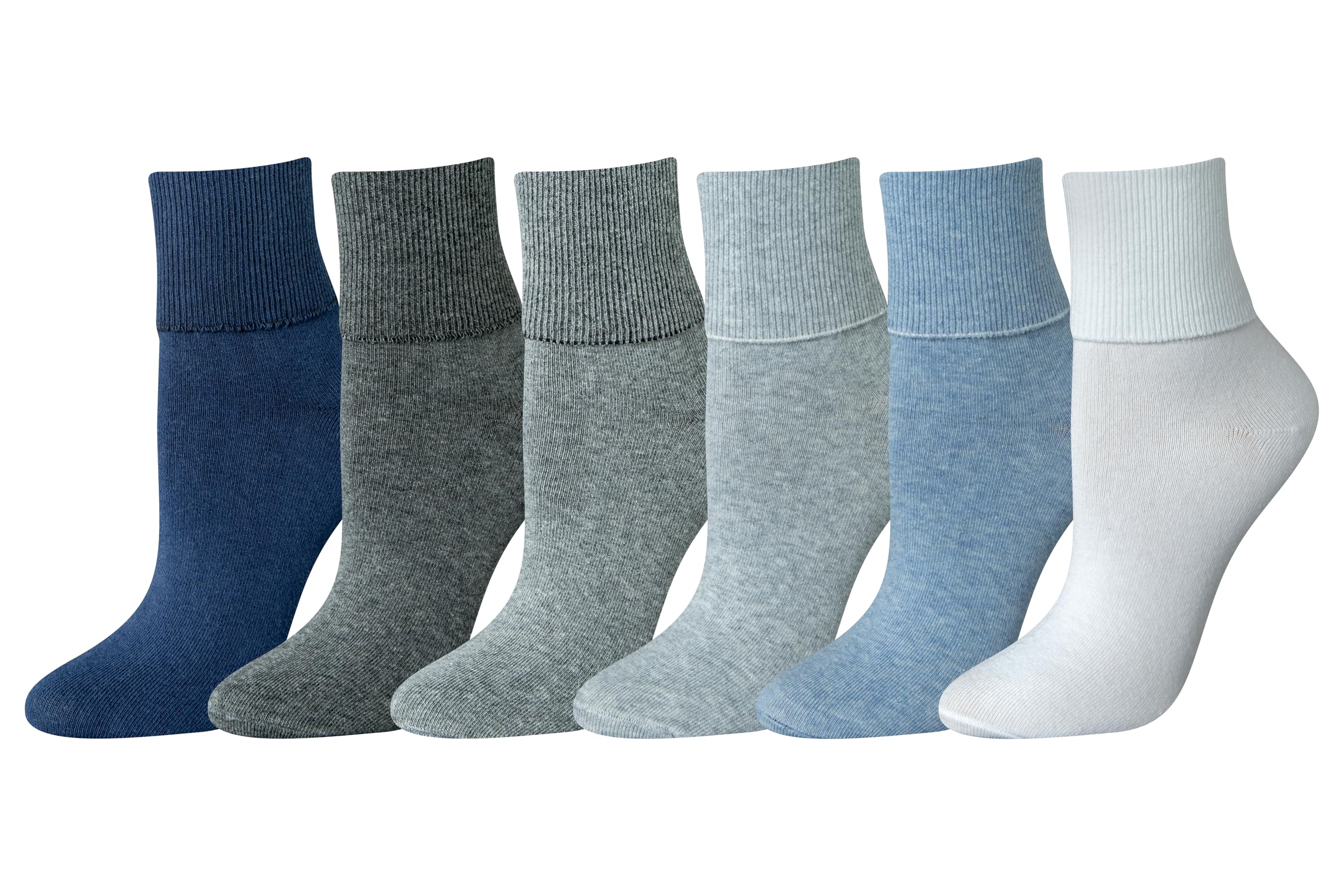 Amazon Essentials Women's Turn Cuff Socks, 6 Pairs, Basic Colors, 8-12