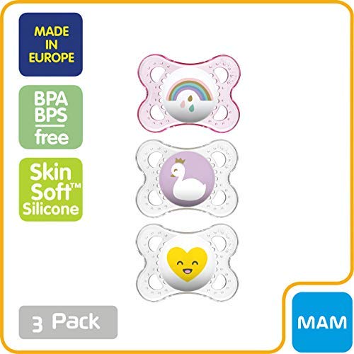 MAM Clear 0-6 Month Pacifiers Value Pack (3 Pack), 0-6 Months Baby Girl Pacifiers, Best Pacifier for Breastfed Babies