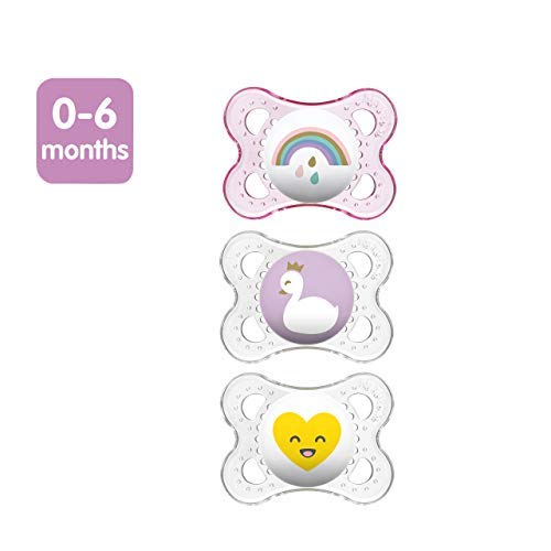 MAM Clear 0-6 Month Pacifiers Value Pack (3 Pack), 0-6 Months Baby Girl Pacifiers, Best Pacifier for Breastfed Babies