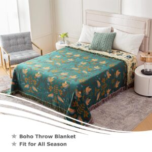 Boho Throw Blanket for Bed - 100% Cotton Ultra Soft Rustic Quilt - Summer Blanket Bird Floral Printed Farmhouse Decor Large Bed Blankets,60"×80" All Season Rustic Throw for Sofa Couch Chair