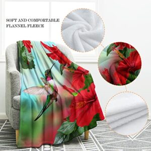 Jekeno Spring Hummingbird Floral Blanket Gifts for Women Kids Girls Mom Wife Birthday Mother's Day Presents Red Flowers Bird Decor for Home Bed Bedroom Soft Cozy Plush Throw Blanket 50"x60"