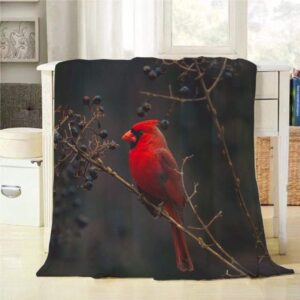 Mugod Red Bird Throw Blanket Northern Cardinal Bird on The Tree Branch Decorative Soft Warm Cozy Flannel Plush Throws Blankets for Baby Toddler Dog Cat 30 X 40 Inch