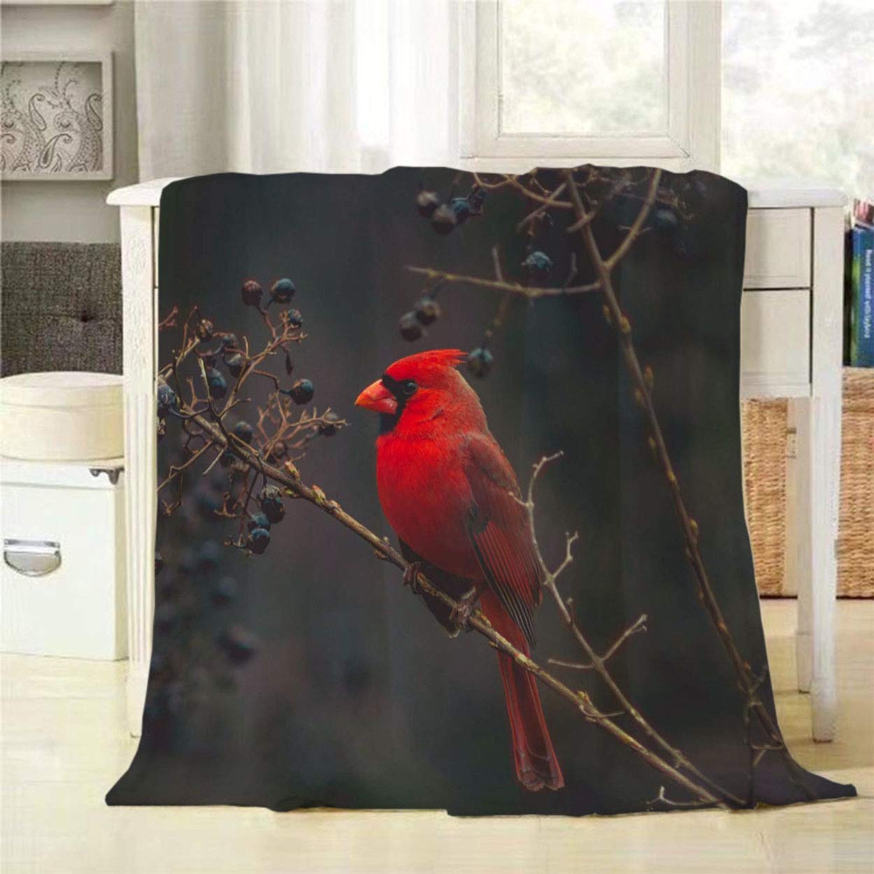 Mugod Red Bird Throw Blanket Northern Cardinal Bird on The Tree Branch Decorative Soft Warm Cozy Flannel Plush Throws Blankets for Baby Toddler Dog Cat 30 X 40 Inch