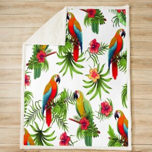 Palm Leaves Fleece Throw Blanket Parrots Plush Blanket for Kids Boys Girls Tropical Exotic Birds Sherpa Blanket Hibiscus Flowers Fuzzy Blanket for Sofa Bed Couch, Colorful Room Decor Baby 30x40 Inch