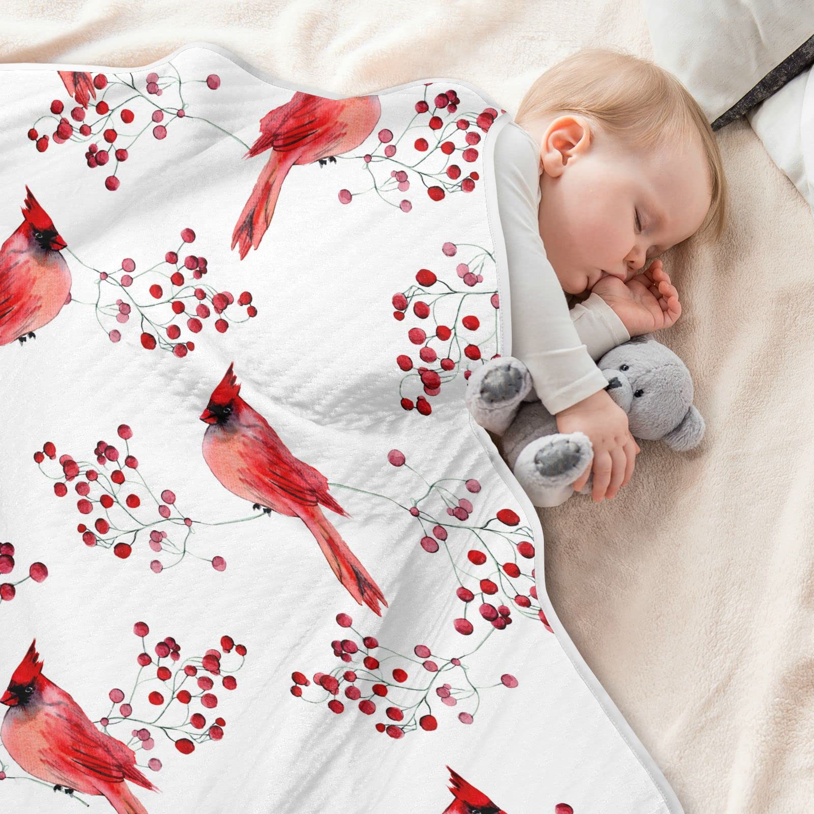 Ollabaky Cute Red Birds Baby Blanket for Boys Girls Cotton Throw Blanket Swaddle Blanket for Crib Stroller Nursery Receiving Blanket Infant Toddler Unisex 30"x40"