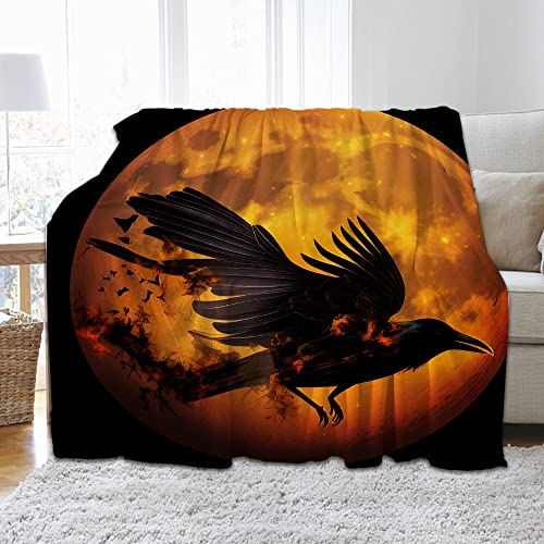 TheBlackSpot Black Raven Crow Throw Blanket Bird Horror Moon Night Soft and Comfortable Fleece Flannel Big Blanket for Bedding Office Sofa and Chair Decor Gift (50 x 60 inches)