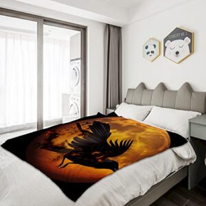 TheBlackSpot Black Raven Crow Throw Blanket Bird Horror Moon Night Soft and Comfortable Fleece Flannel Big Blanket for Bedding Office Sofa and Chair Decor Gift (50 x 60 inches)