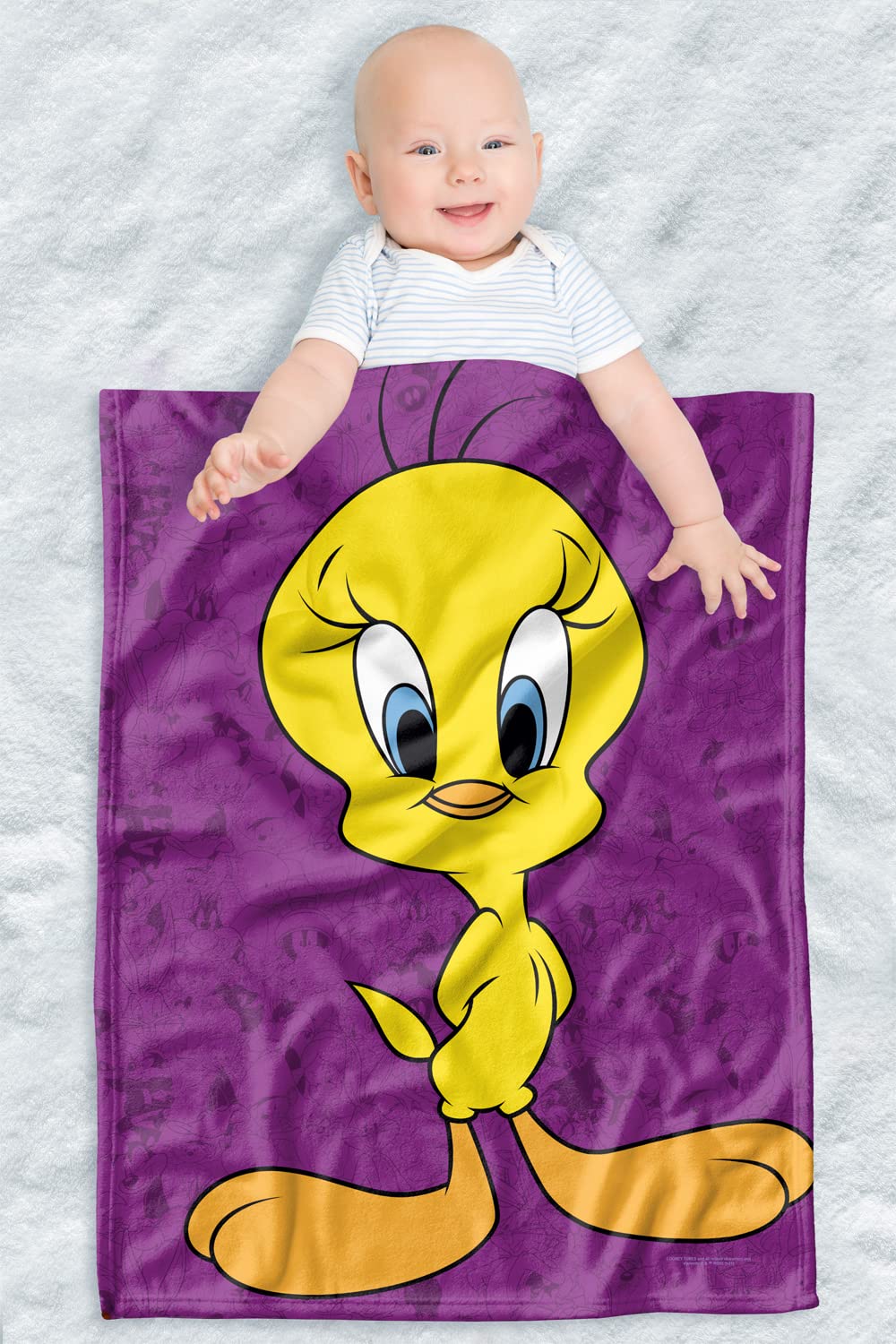 LOGOVISION Looney Tunes lightweight baby blanket, 30"X40", Tweety Bird Character Unisex for infants Girls & Boys