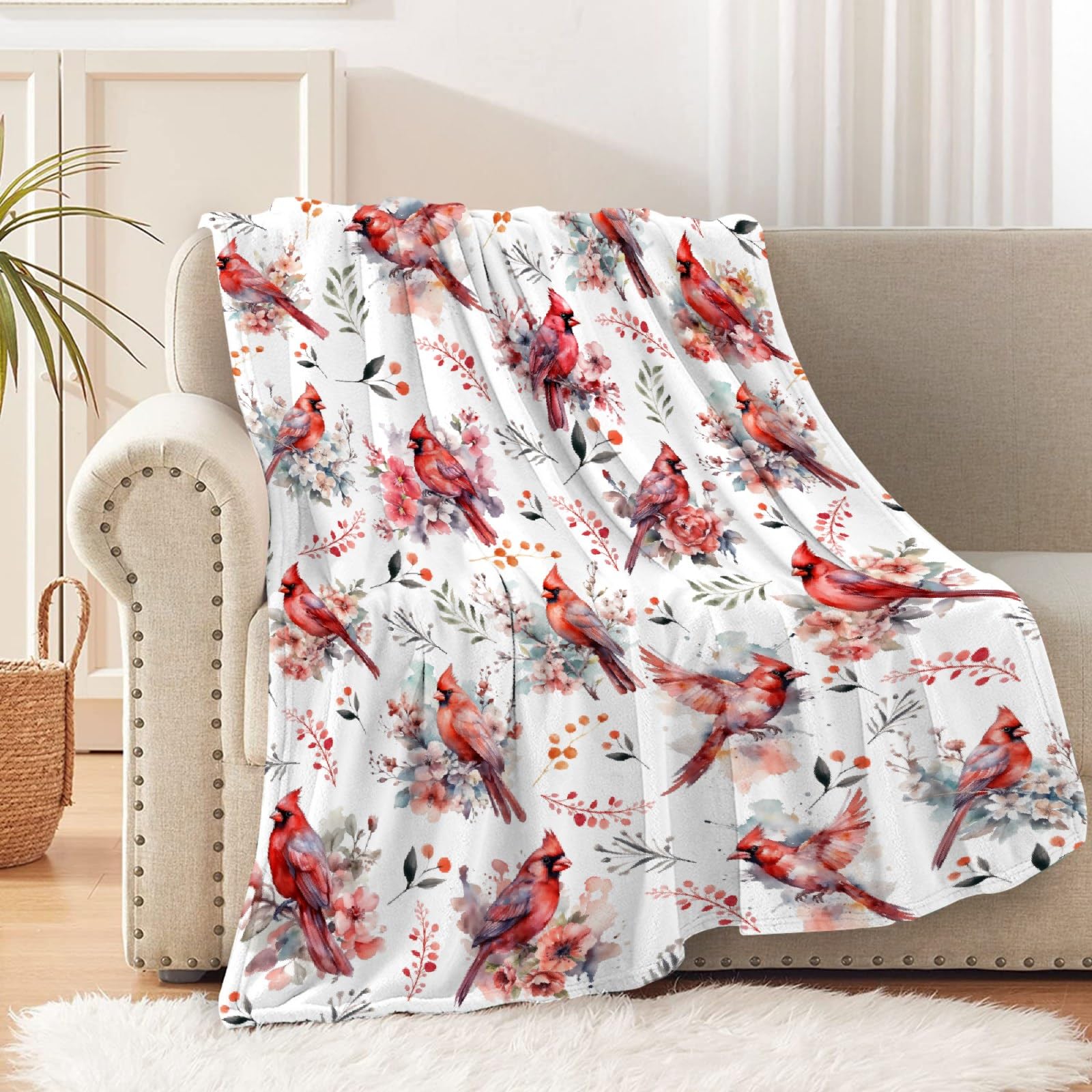 Red Bird Blanket Gifts Ultra Soft Cozy Throw Flannel Blanket, Lightweight Fuzzy Fleece Blanket Warm Plush Throw Blankets for Couch, Sofa, Bed, 40"x50" for Kids