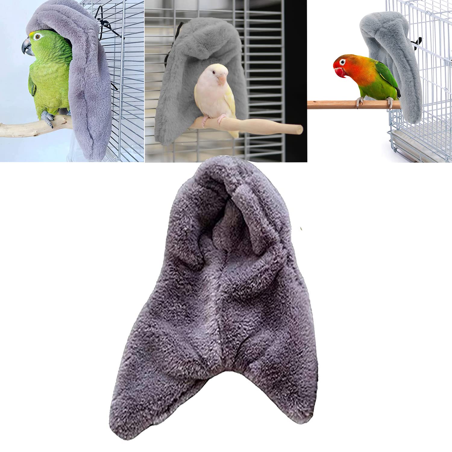 Corner Fleece Bird Blanket for Cage, Cozy Bird Bed Warmer Parrot House Cage Hanging Hammock Toy, Small Animals Shelter Plush Bedding, Cuddle Nest Hanging Toy for Parakeet Cockatiel Conure Lovebirds(L)