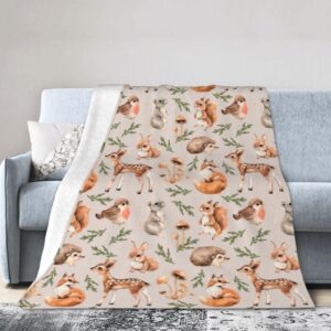 Duduho Cute Forest Animals Bed Blanket Ultra Soft Squirrel Mouse Deer Fox Hare Hedgehog and Birds Throw Blankets All Season Warm Light Weight Cozy Plush Blankets for Home Bedroom Sofa Travel, 40"X50"