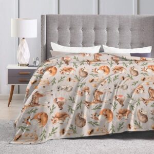 Duduho Cute Forest Animals Bed Blanket Ultra Soft Squirrel Mouse Deer Fox Hare Hedgehog and Birds Throw Blankets All Season Warm Light Weight Cozy Plush Blankets for Home Bedroom Sofa Travel, 40"X50"