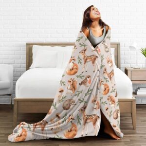 Duduho Cute Forest Animals Bed Blanket Ultra Soft Squirrel Mouse Deer Fox Hare Hedgehog and Birds Throw Blankets All Season Warm Light Weight Cozy Plush Blankets for Home Bedroom Sofa Travel, 40"X50"