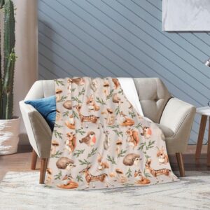 Duduho Cute Forest Animals Bed Blanket Ultra Soft Squirrel Mouse Deer Fox Hare Hedgehog and Birds Throw Blankets All Season Warm Light Weight Cozy Plush Blankets for Home Bedroom Sofa Travel, 40"X50"