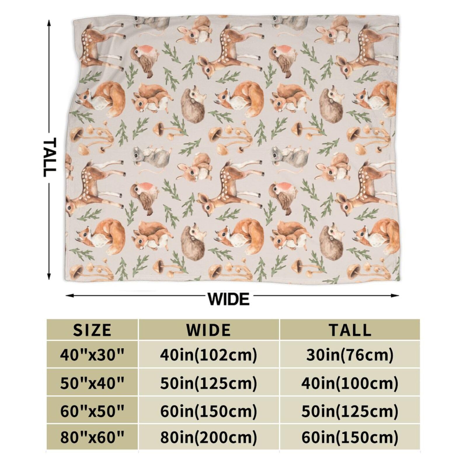 Duduho Cute Forest Animals Bed Blanket Ultra Soft Squirrel Mouse Deer Fox Hare Hedgehog and Birds Throw Blankets All Season Warm Light Weight Cozy Plush Blankets for Home Bedroom Sofa Travel, 40"X50"