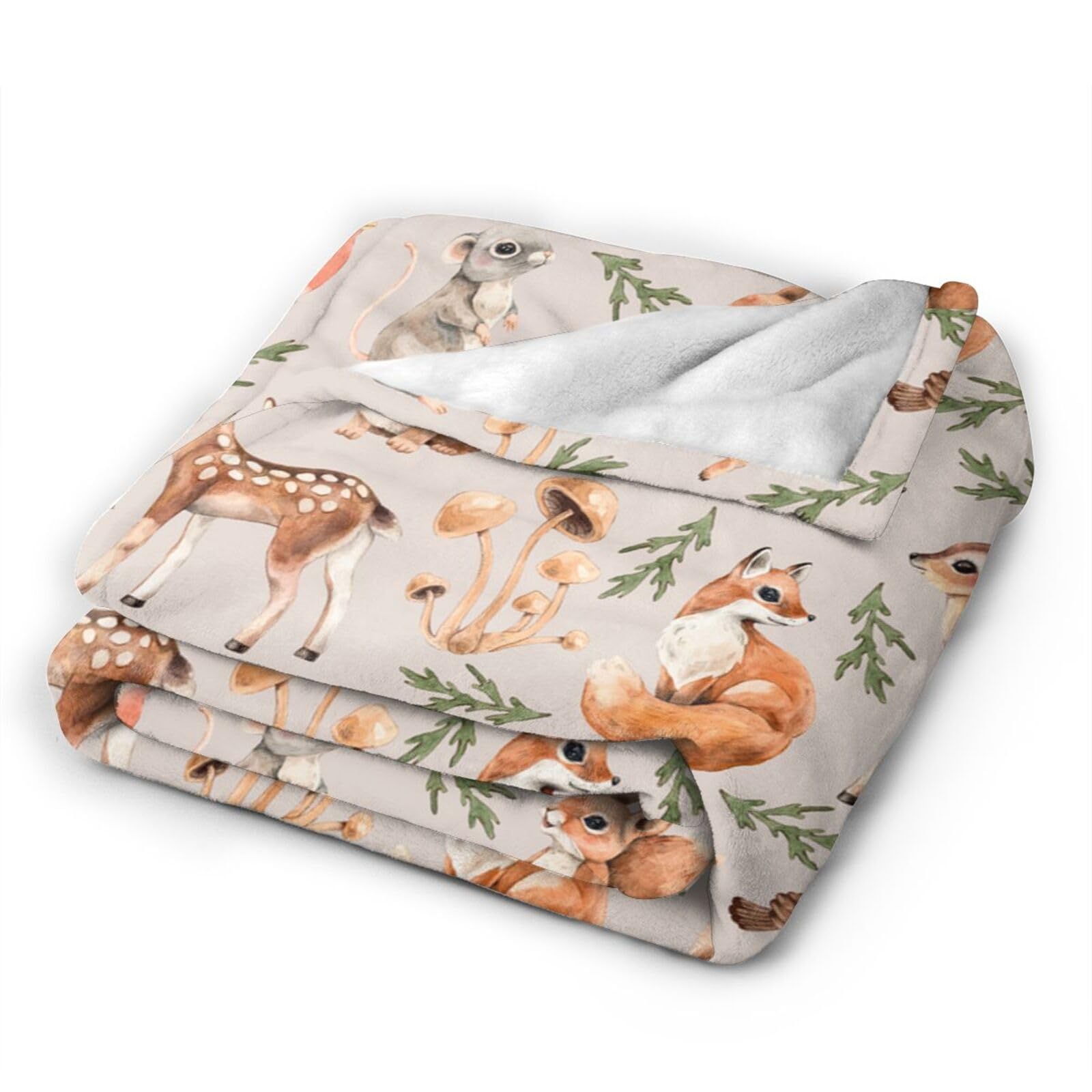 Duduho Cute Forest Animals Bed Blanket Ultra Soft Squirrel Mouse Deer Fox Hare Hedgehog and Birds Throw Blankets All Season Warm Light Weight Cozy Plush Blankets for Home Bedroom Sofa Travel, 40"X50"