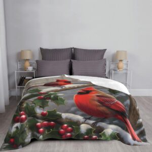 Red Birds Flannel Fleece Throw Blankets, Christmas Super Warm Soft Living Room Blanket All Season (50"x40")