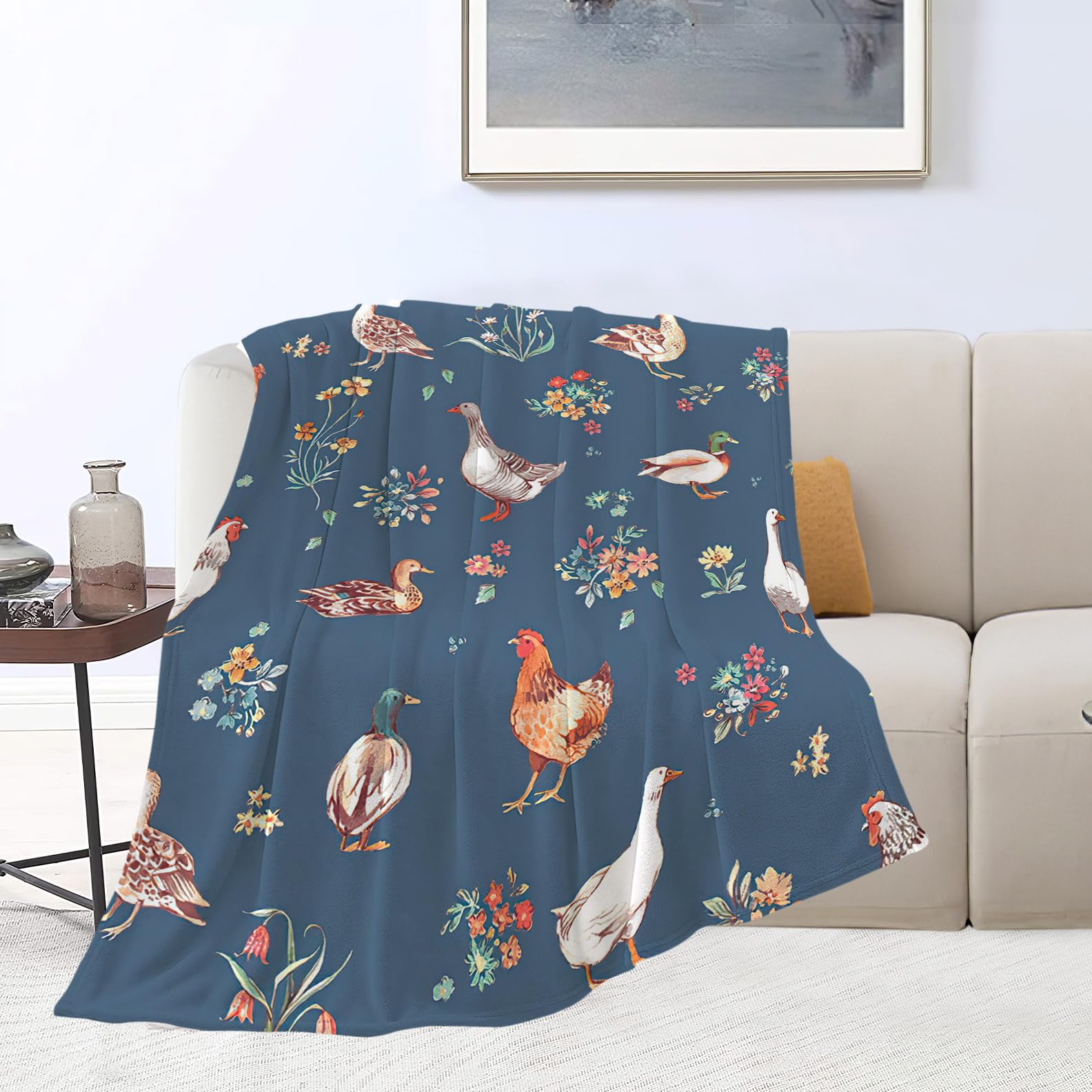 Chicken Blanket Soft Warm Cozy Mallard Duck Throw Blankets for Boys Girls Fuzzy Plush Goose Bird Blanket Fleece Lightweight Flannel Kid Adults Gift for Bed Couch Sofa 50"x40"