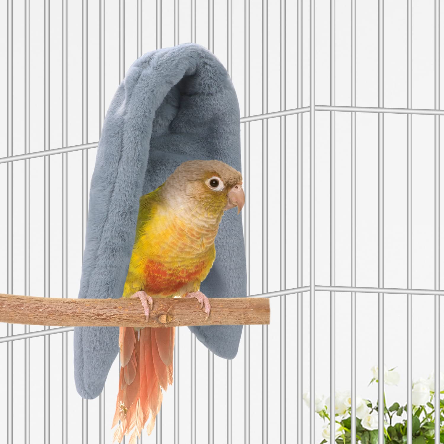 Cozy Bird Blanket Parrot Cage Snuggle Hut Warm Bird Nest House Bed Hanging Hammock for Parakeet Cockatiel Conure African Grey (Large, Grey)