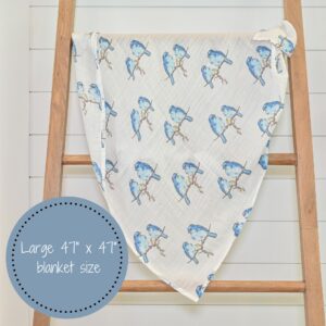 LollyBanks Swaddle Blanket | 100% Muslin Cotton | Newborn and Baby Nursery Essentials for Girls, Registry | Bluebird Print