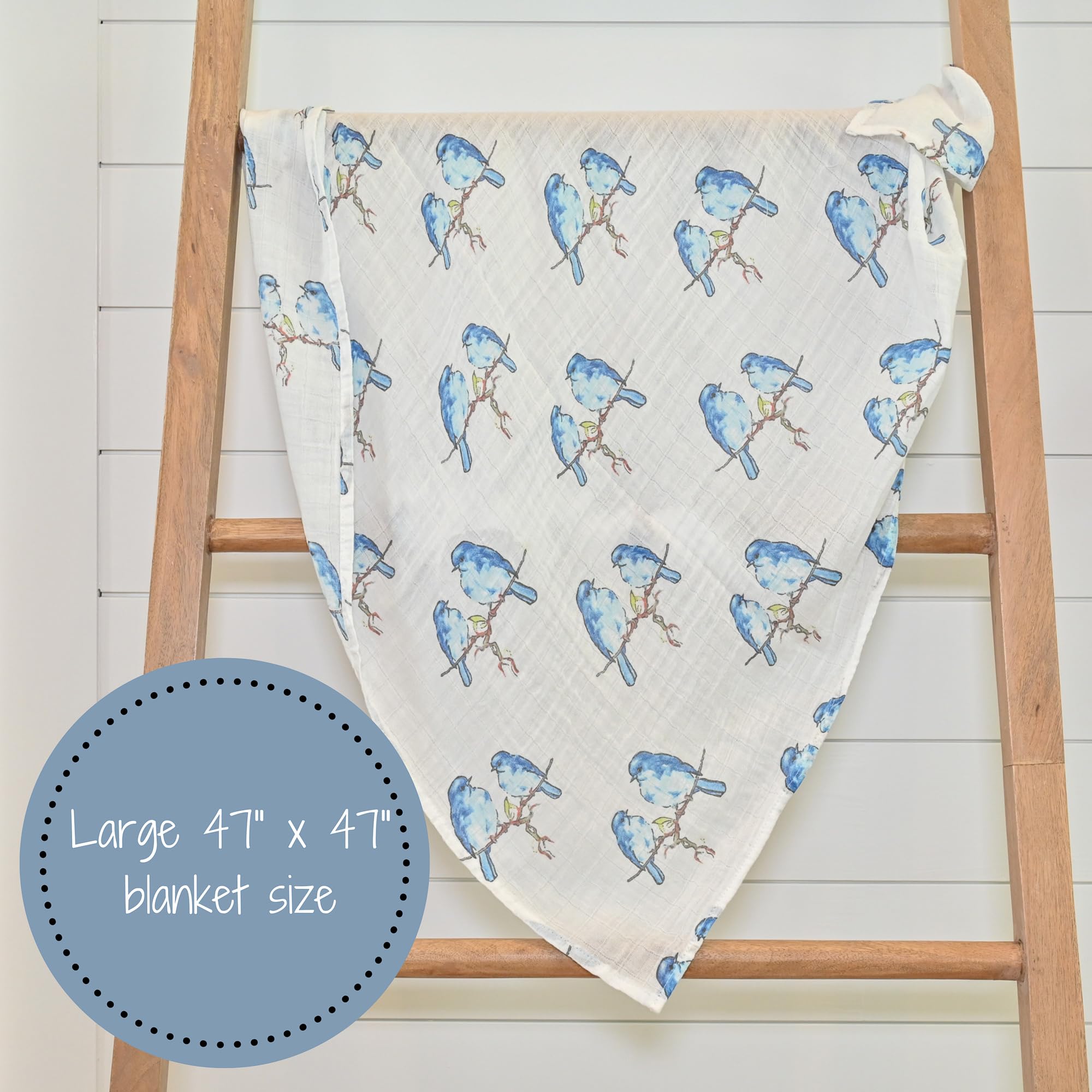 LollyBanks Swaddle Blanket | 100% Muslin Cotton | Newborn and Baby Nursery Essentials for Girls, Registry | Bluebird Print