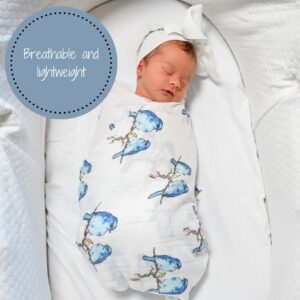 LollyBanks Swaddle Blanket | 100% Muslin Cotton | Newborn and Baby Nursery Essentials for Girls, Registry | Bluebird Print