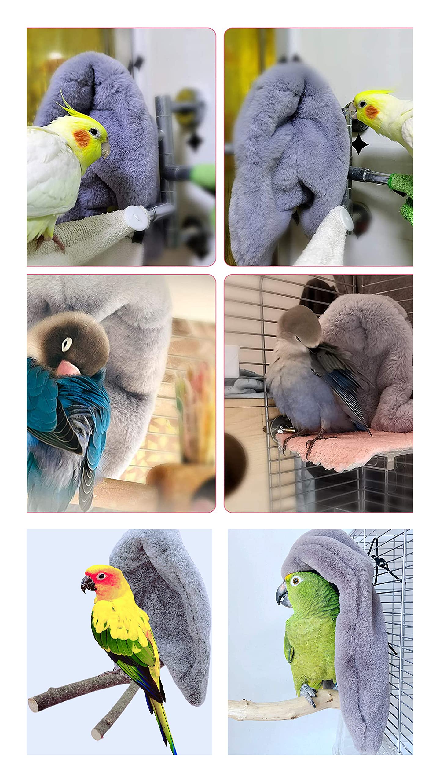 LOPERDEVE Bird Buddy Corner Fleece Bird Blanket Cozy Bird Bed Warmer Parrot House for Cage Hanging Hammock Toy for Greys Amazons Parakeet Cockatiel Conure Lovebirds Finch Canaries(M)