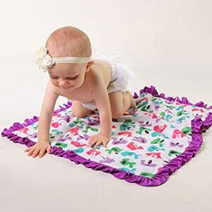 Baby Girls Reversible Minky Velboa Stroller Blanket (Choose Color) (Birds/Violet)