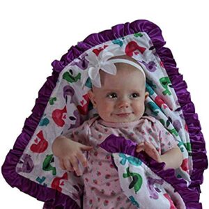 Baby Girls Reversible Minky Velboa Stroller Blanket (Choose Color) (Birds/Violet)