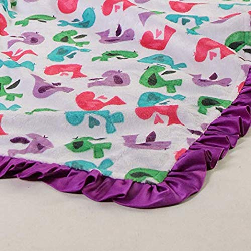 Baby Girls Reversible Minky Velboa Stroller Blanket (Choose Color) (Birds/Violet)