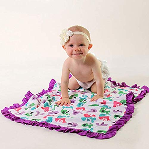 Baby Girls Reversible Minky Velboa Stroller Blanket (Choose Color) (Birds/Violet)