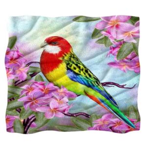 suojapuku Fleece Throw Blanket Flannel Blankets Microfiber Blanket,Colorful Bird Pink Flower,Bed and Sofa 59.0x51.1 Blankets