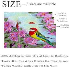 suojapuku Fleece Throw Blanket Flannel Blankets Microfiber Blanket,Colorful Bird Pink Flower,Bed and Sofa 59.0x51.1 Blankets