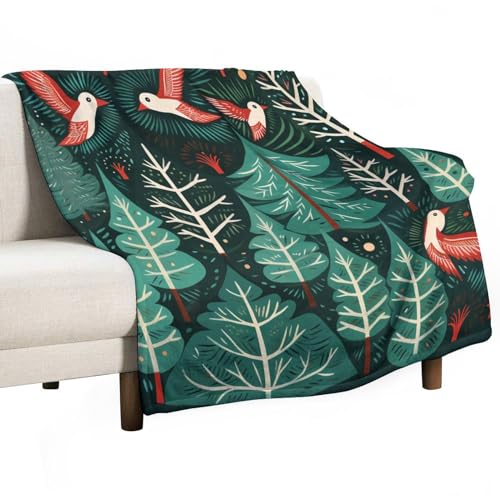 MaSiledy Blanket Birds Flying Through The Trees Fleece Throw Blanket Hello Winter Holiday Cozy Flannel Bed Blanket for Couch Sofa Bed for Adults Kids Boys Teens Gift for Adults and Children 70"x80"