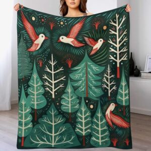 MaSiledy Blanket Birds Flying Through The Trees Fleece Throw Blanket Hello Winter Holiday Cozy Flannel Bed Blanket for Couch Sofa Bed for Adults Kids Boys Teens Gift for Adults and Children 70"x80"