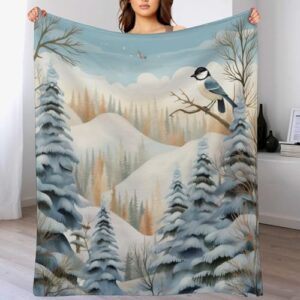 MaSiledy Blanket Winter Birds in The Forest Warm Blanket Christmas Flannel Fleece Throw Blanket Throw Size Warm Plush Blankets for All Season for Girls Birthday Valentines Gifts 60"x80"