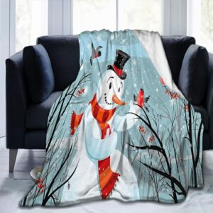 Throw Blanket 40x50 Inch,Birds Bullfinch Snowman Flannel Soft Cozy Fluffy Throw Blankets and Warm Throws for Adults in Couch Sofa Bed 50x40 Inch