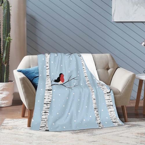 Throw Blanket 40x50 Inch,Birch Bird Red Tree Flannel Soft Cozy Fluffy Throw Blankets and Warm Throws for Adults in Couch Sofa Bed 50x40 Inch