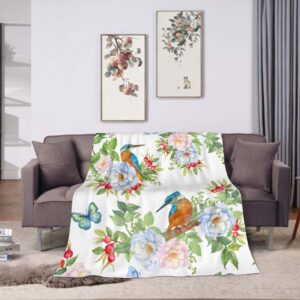 Throw Blanket 40x50 Inch,Watercolor Kingfisher Birds Flannel Soft Cozy Fluffy Throw Blankets and Warm Throws for Adults in Couch Sofa Bed 50x40 Inch