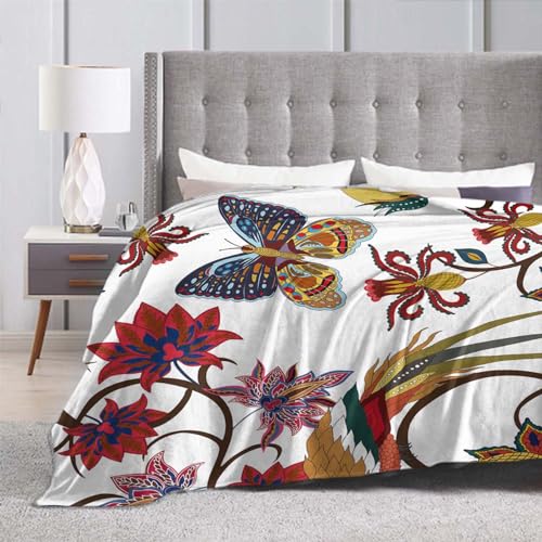 Throw Blanket 40x50 Inch,Oriental Beautiful Flowers Bird Flannel Soft Cozy Fluffy Throw Blankets and Warm Throws for Adults in Couch Sofa Bed 50x40 Inch