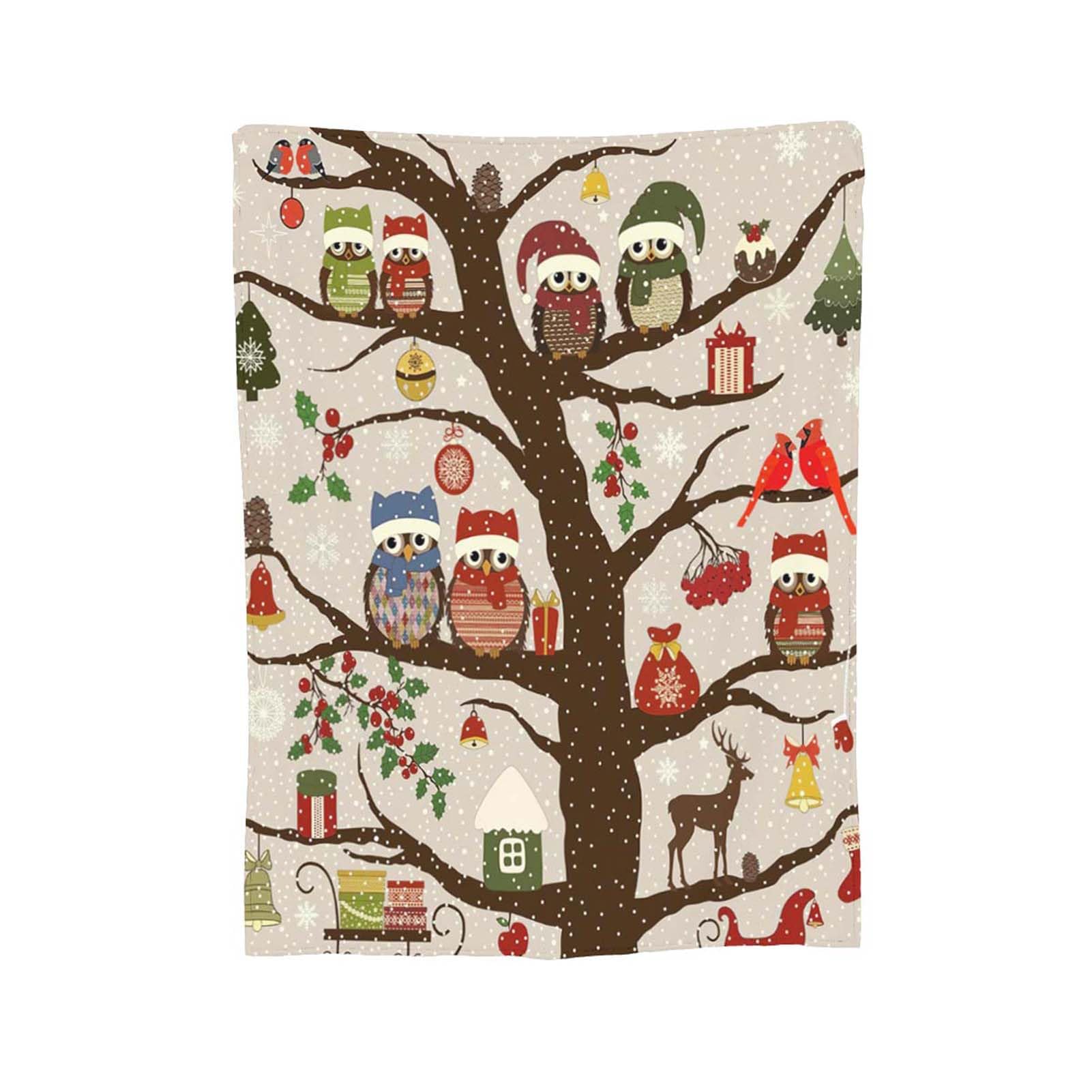 Throw Blanket 30x40 Inch,Christmas Bird Winter Tree Flannel Soft Cozy Fluffy Throw Blankets and Warm Throws for Adults in Couch Sofa Bed 40x30 Inch