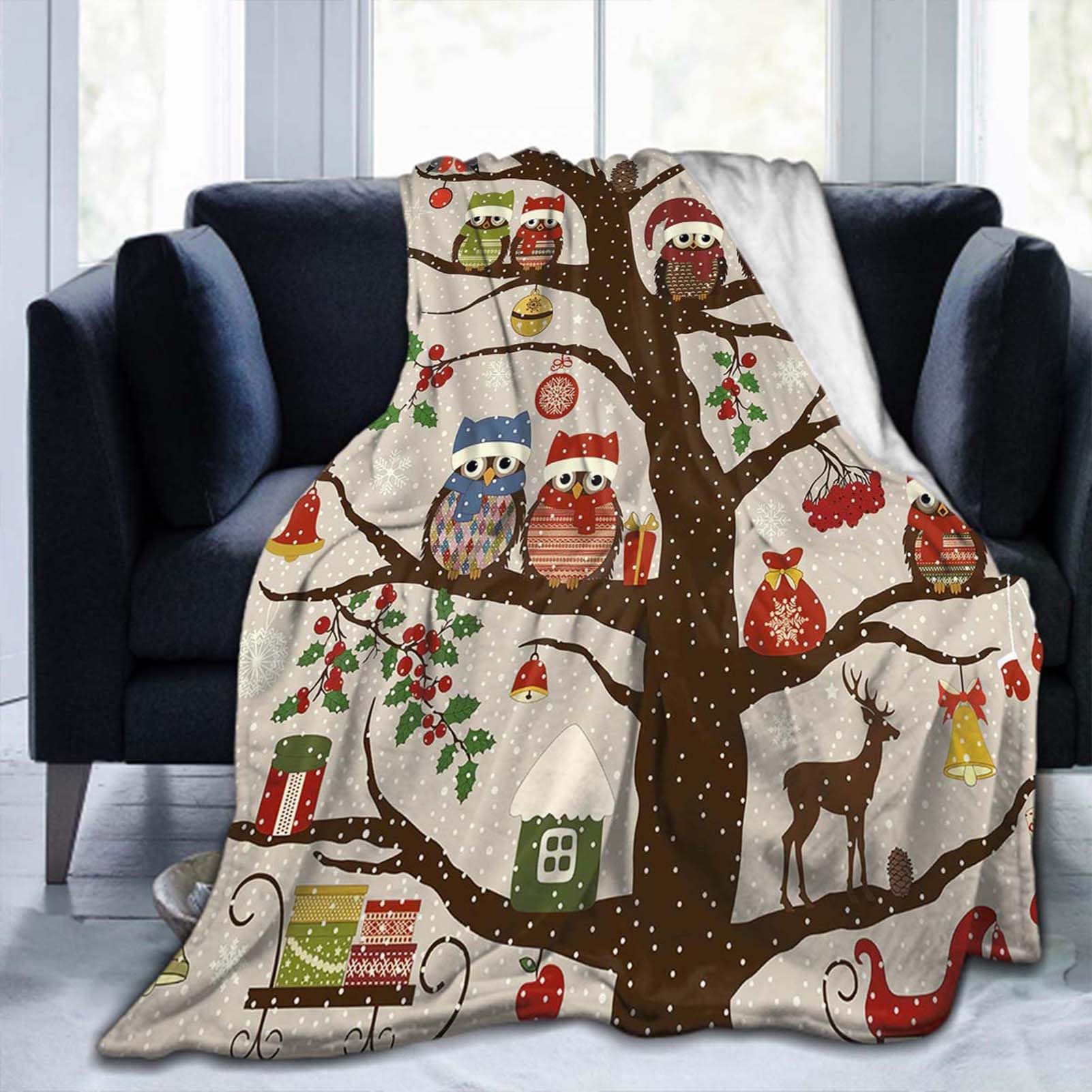 Throw Blanket 30x40 Inch,Christmas Bird Winter Tree Flannel Soft Cozy Fluffy Throw Blankets and Warm Throws for Adults in Couch Sofa Bed 40x30 Inch