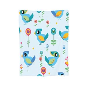 throw blanket 30x40 inch,coloeful blue geometric bird flannel soft cozy fluffy throw blankets and warm throws for adults in couch sofa bed 40x30 inch