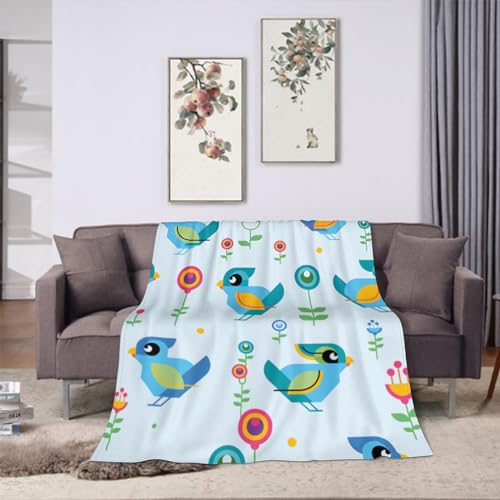 Throw Blanket 30x40 Inch,Coloeful Blue Geometric Bird Flannel Soft Cozy Fluffy Throw Blankets and Warm Throws for Adults in Couch Sofa Bed 40x30 Inch