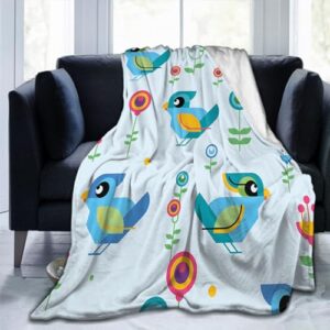 Throw Blanket 30x40 Inch,Coloeful Blue Geometric Bird Flannel Soft Cozy Fluffy Throw Blankets and Warm Throws for Adults in Couch Sofa Bed 40x30 Inch