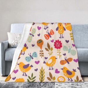 Throw Blanket 30x40 Inch,Cute Cartoon Bird Flower Summer Flannel Soft Cozy Fluffy Throw Blankets and Warm Throws for Adults in Couch Sofa Bed 40x30 Inch