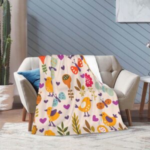 Throw Blanket 30x40 Inch,Cute Cartoon Bird Flower Summer Flannel Soft Cozy Fluffy Throw Blankets and Warm Throws for Adults in Couch Sofa Bed 40x30 Inch